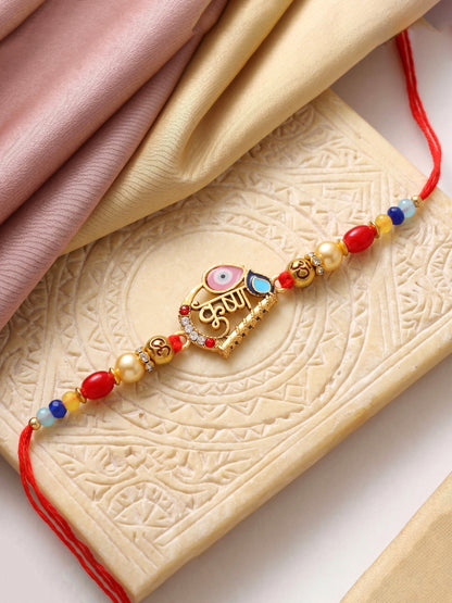 Divine Krishna Bansuri Beaded Rakhi For Brother | Spiritual Set With Roli Chawal & Card (72-S5R1-AR3009)