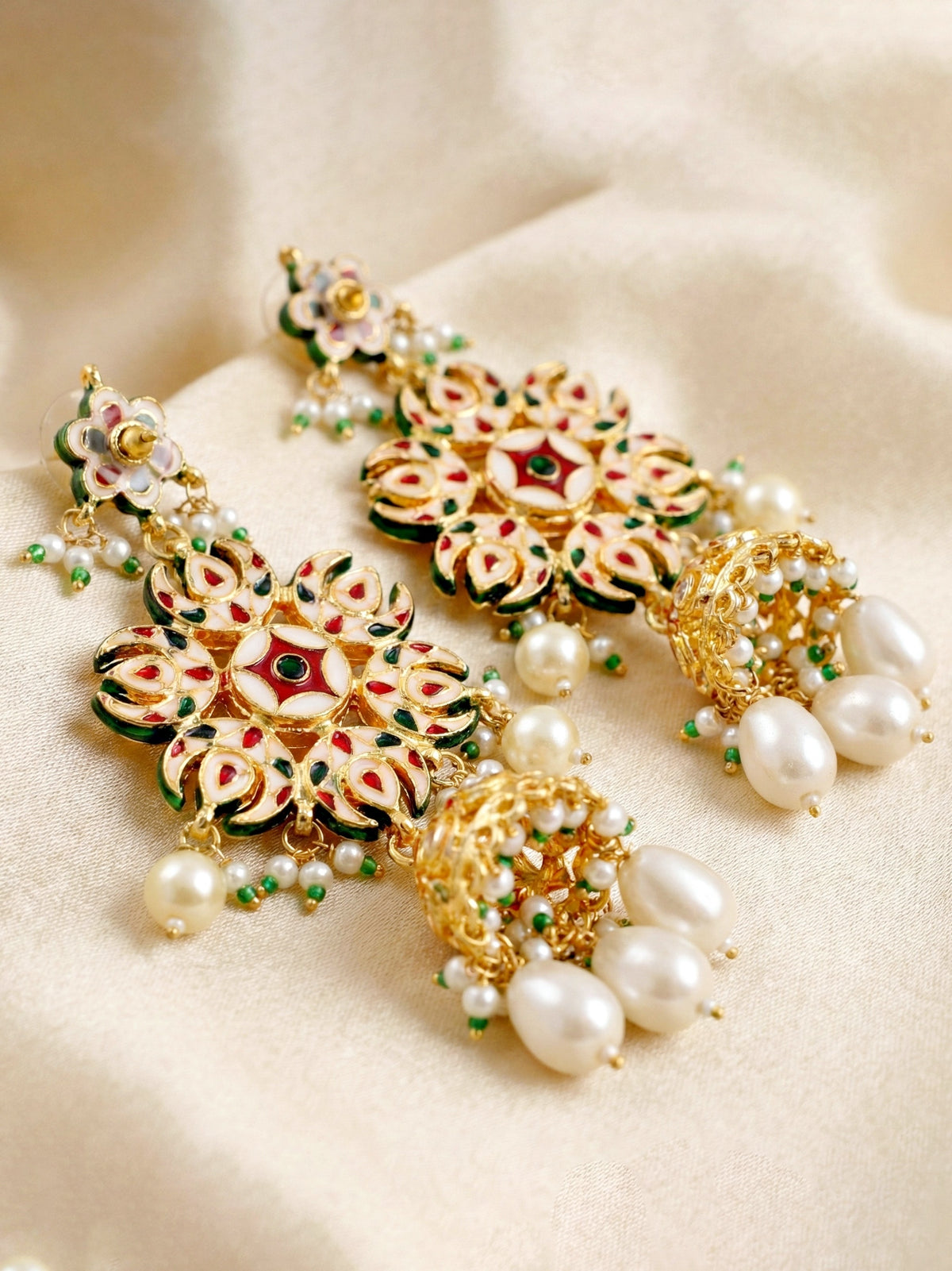 LUCKY JEWELLERY  18K Gold Plated Kundan Jhumka with White Back Meenakari Earrings for Girls & Women |  Designer kundan Jhumkee Earring Set | Birthday Gift Earrings Valentine Anniversary