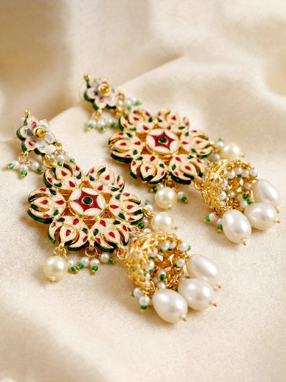 LUCKY JEWELLERY  18K Gold Plated Kundan Jhumka with White Back Meenakari Earrings for Girls & Women |  Designer kundan Jhumkee Earring Set | Birthday Gift Earrings Valentine Anniversary