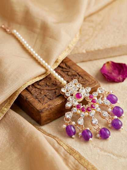 Rose Gold Plated AD Purple Stone & Pearl Bridal Choker Jewellery Set with Maang Tikka (974-B5SP-007-P)