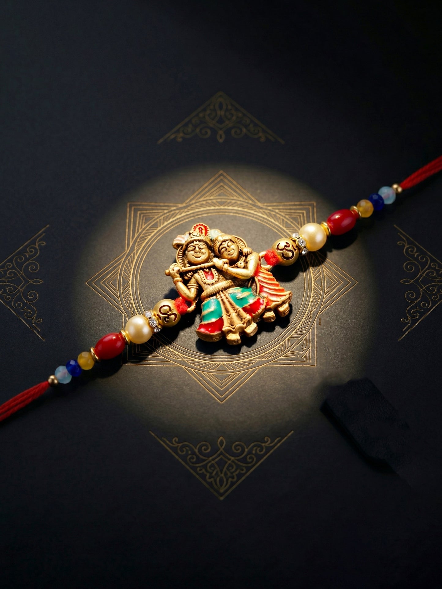 Divine Radha Krishna Beaded Rakhi For Brother With Roli Chawal And Card (72-S5R1-AR2930)