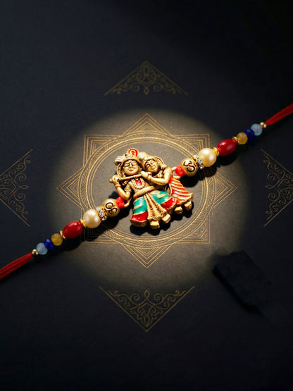 Divine Radha Krishna Beaded Rakhi For Brother With Roli Chawal And Card (72-S5R1-AR2930)