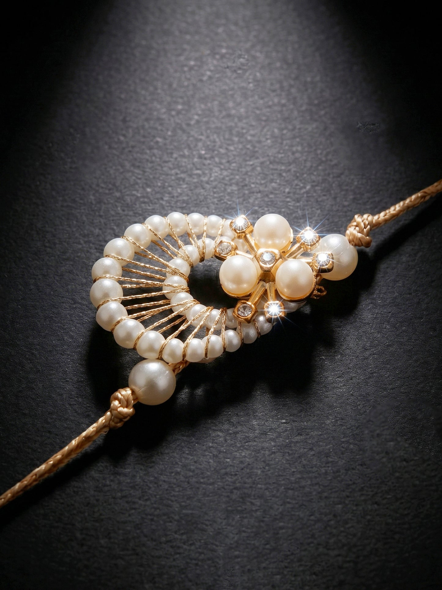 Designer Floral Kundan Bhaiya Bhabhi Rakhi Set | Yellow Jhumki Lumba & White Stone Beaded Rakhi (240-S7R1-PJ7402-M)