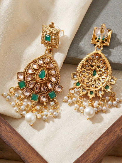 Lucky Jewellery Gold-Plated Green Color Choker Set with Tikka (866-G2SR-006-G)