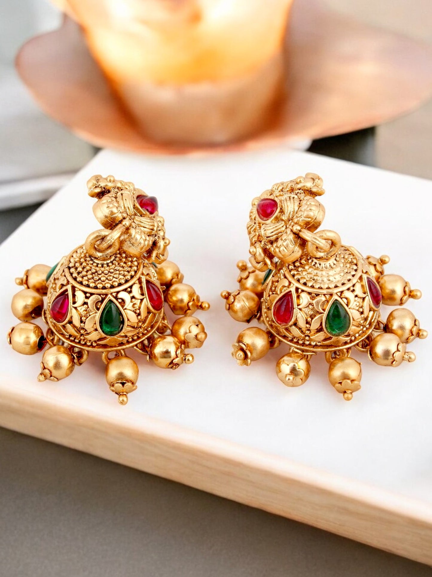 Traditional Temple Jewellery Lord Ram Darbar Necklace with Jhumki Earrings