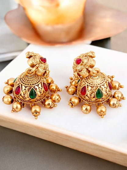 Traditional Temple Jewellery Lord Ram Darbar Necklace with Jhumki Earrings