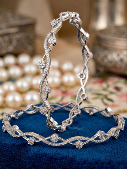 Rhodium-Plated AD Wave Design Bangle (1229-C1BG-2217-2)