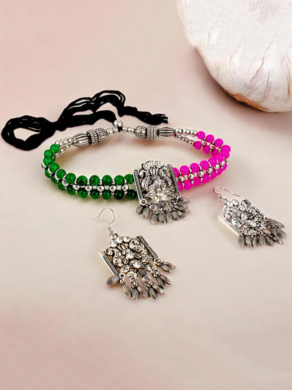 Navratri, Dandiya Garba Festival Jewellery Beads Choker Necklace with Earring