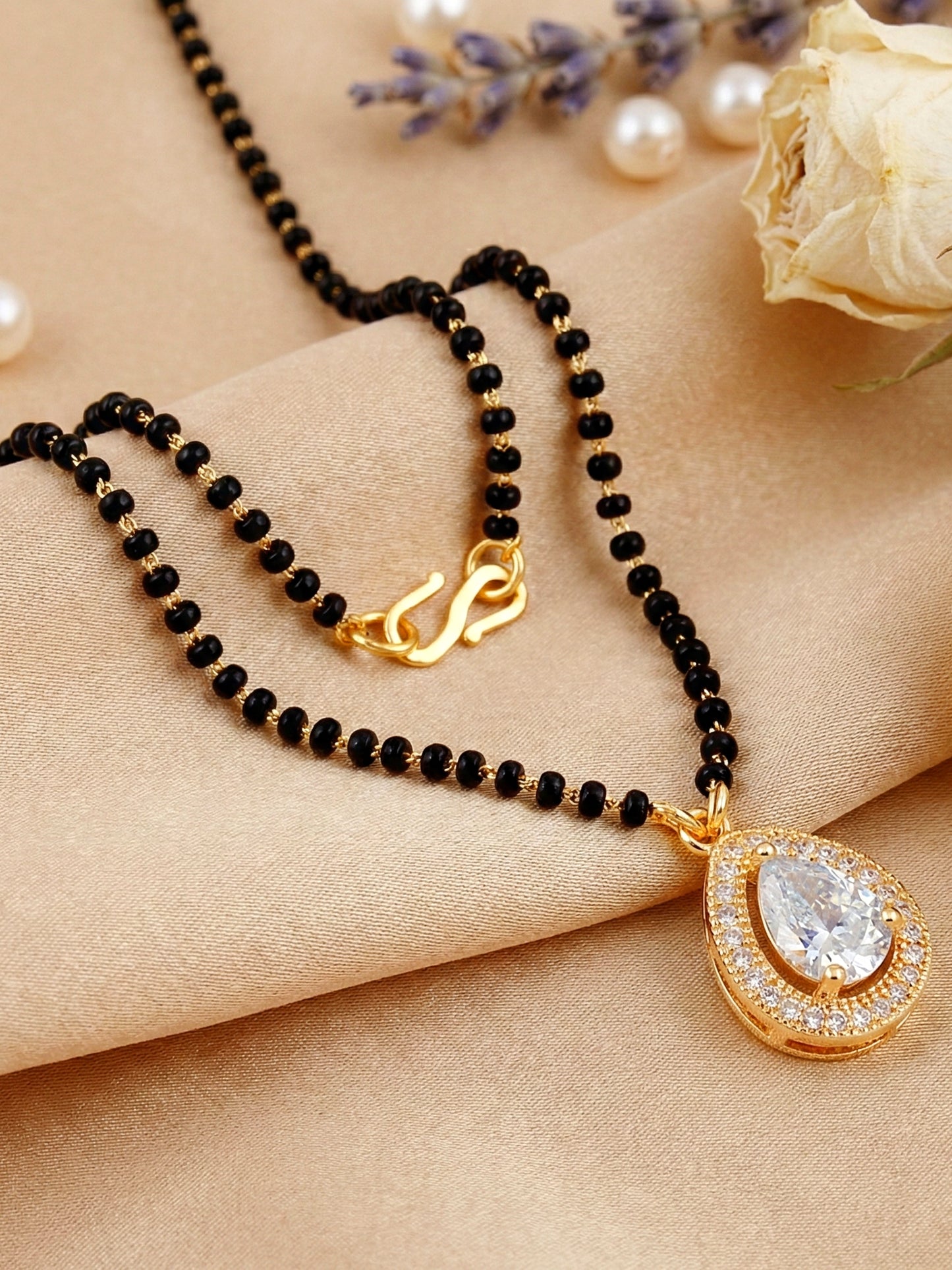 Lucky Jewellery White Stone AD Mangalsutra for Women (113-CHMS-1279-W)