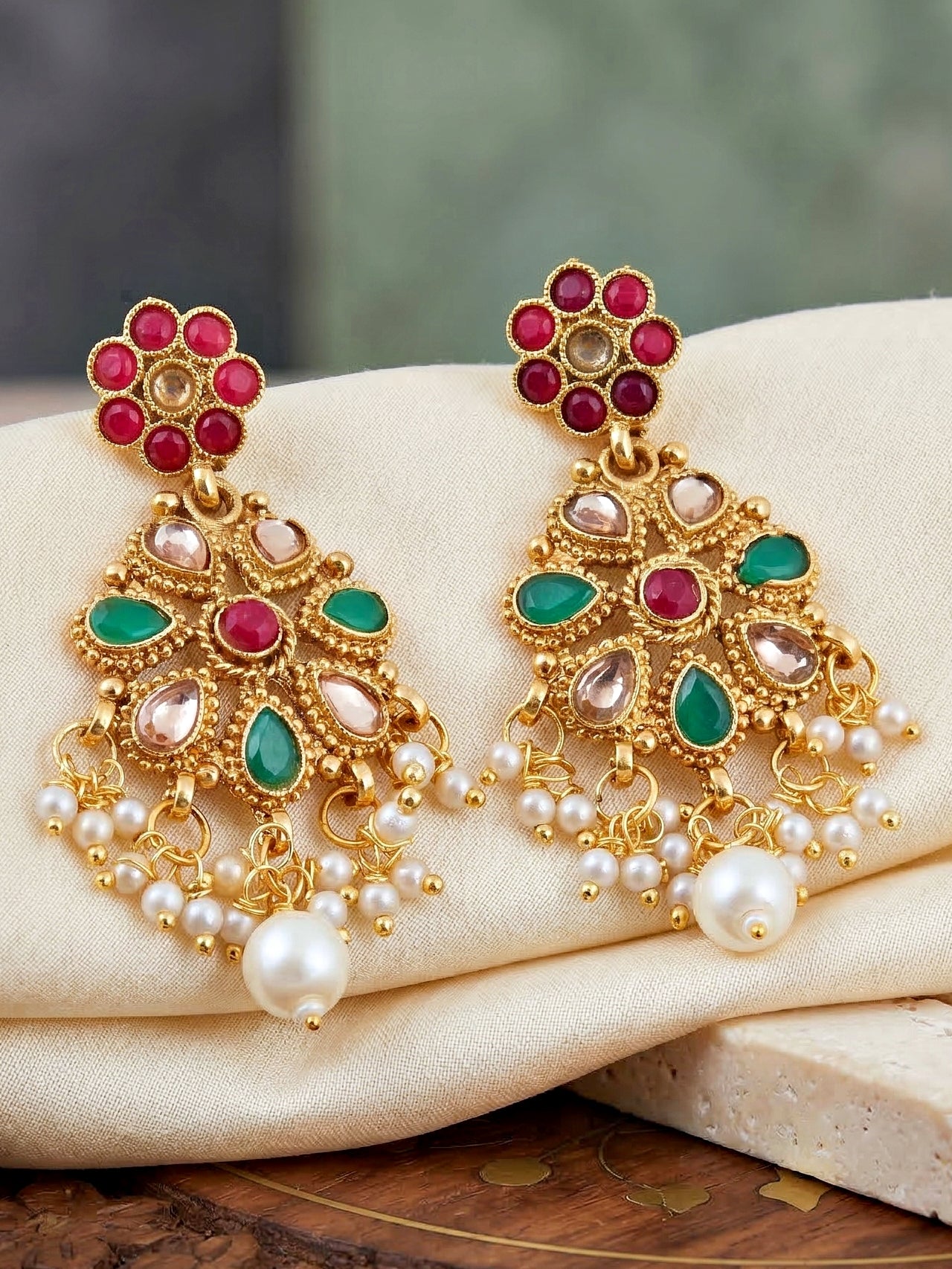Lucky Jewellery Gold-Plated Ruby & Green Color Choker Set with Maang Tikka (750-G2SR-004-RG)