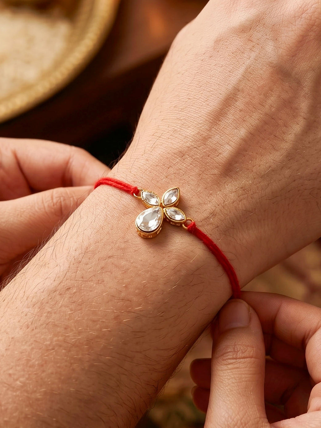 LUCKY JEWELLERY Traditional Rakhi for Brother/Bhaiya – Gold Plated Red Thread Rakshabandhan Rakhie in White Stones for Bhai/Bhabhi (Pack of 2) – Fancy Rakhee Rakshasutra (152-L1R1-06-10-W-2-2026)