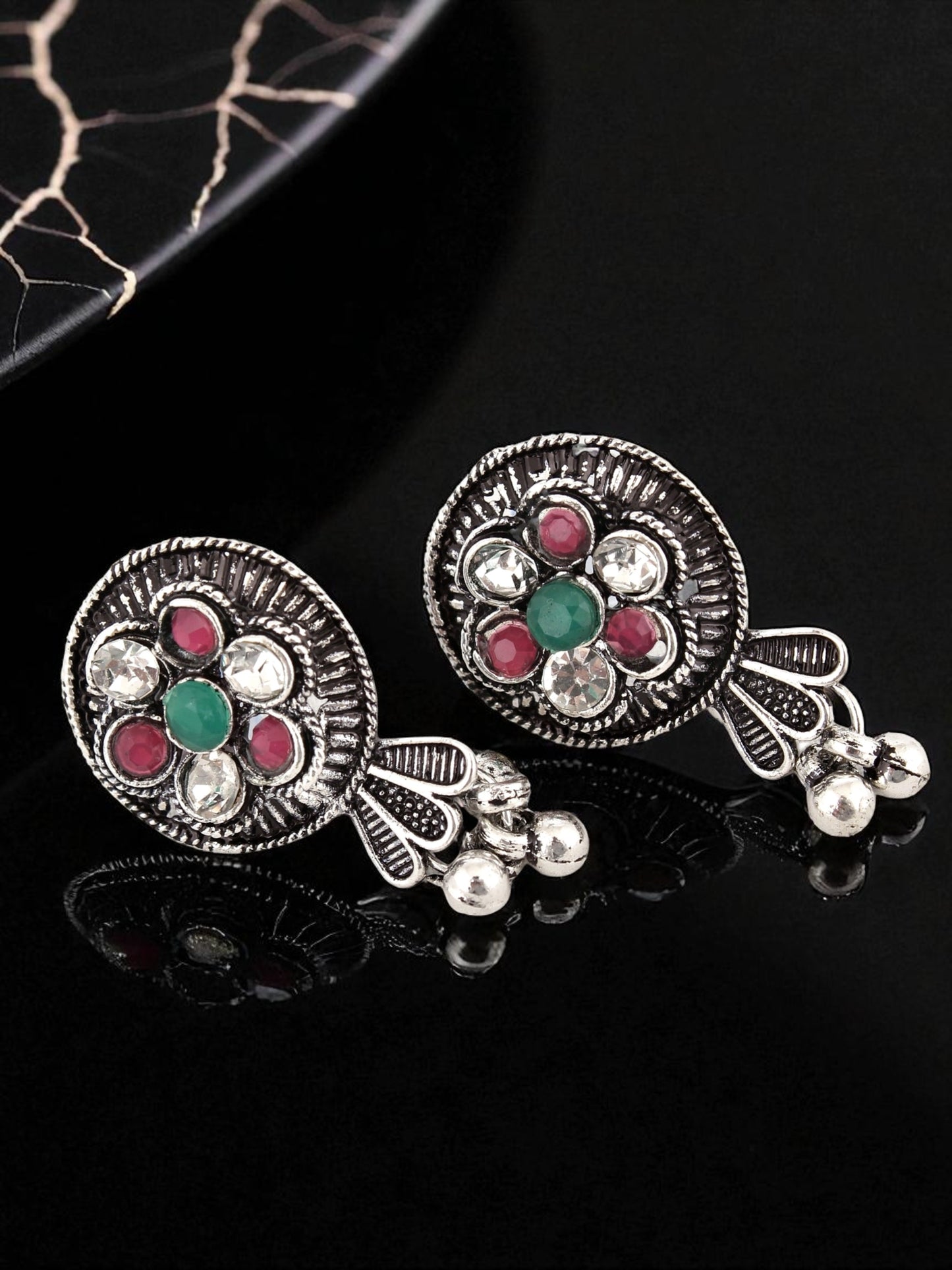 Oxidised Silver Radha Krishna Temple Jewellery Choker Set for Women & Girls