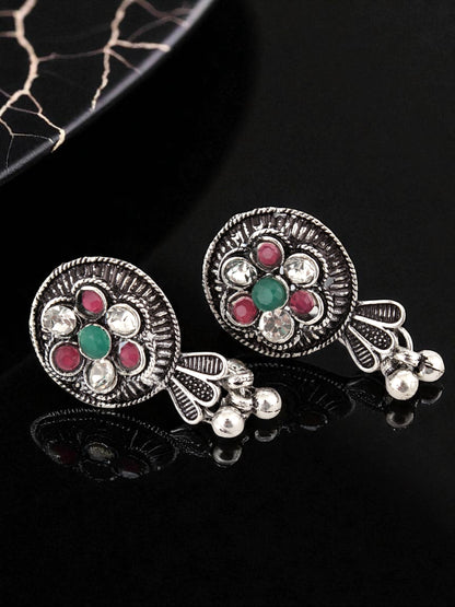 Oxidised Silver Radha Krishna Temple Jewellery Choker Set for Women & Girls