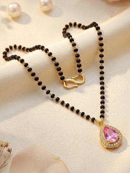Lucky Jewellery Pink Stone AD Mangalsutra for Women (113-CHMS-1279-PK)