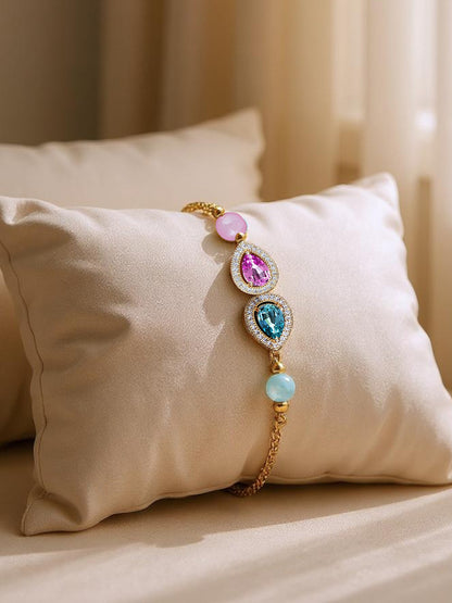 Lucky Jewellery Designer Multi Color Stone Rakhi - Rakshabandhan Rakhee Bracelet Lumba for Bhabhi/Girls & Women with Pull Chain Pack of 1 (209-CHB2-1279-PKF)