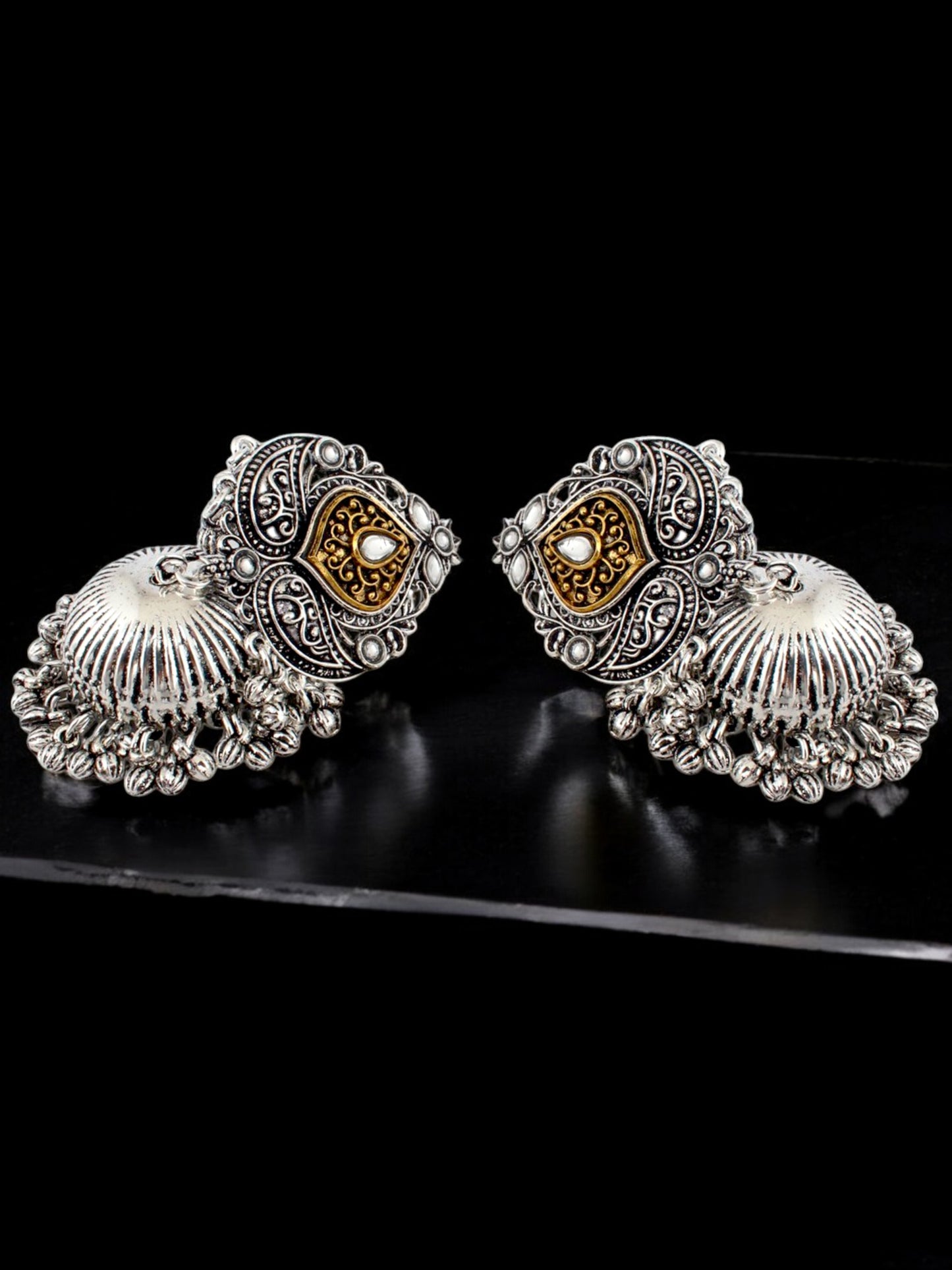 Trendy Oxidised Silver Plating Jhumki Earring For Women and Girls | Designer Earrings with Tasseled Ear Chain (367-TJO-16905)