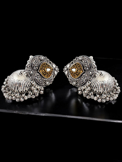 Trendy Oxidised Silver Plating Jhumki Earring For Women and Girls | Designer Earrings with Tasseled Ear Chain (367-TJO-16905)