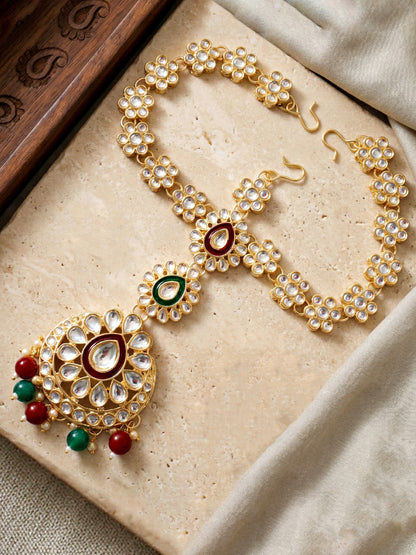 Bridal Kundan Multicolor Choker Jewellery Set with Hathphool & Nath (2541-IZK-554-MG)