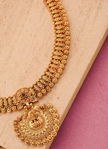 Traditional Temple Jewellery Goddess Lakshmi Design Necklace with Earrings