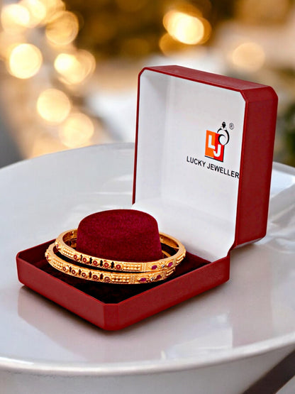 18k One Gram Gold-Plated Meenakari Floral Design Bangle Set for Women & Girls - Pack of 2