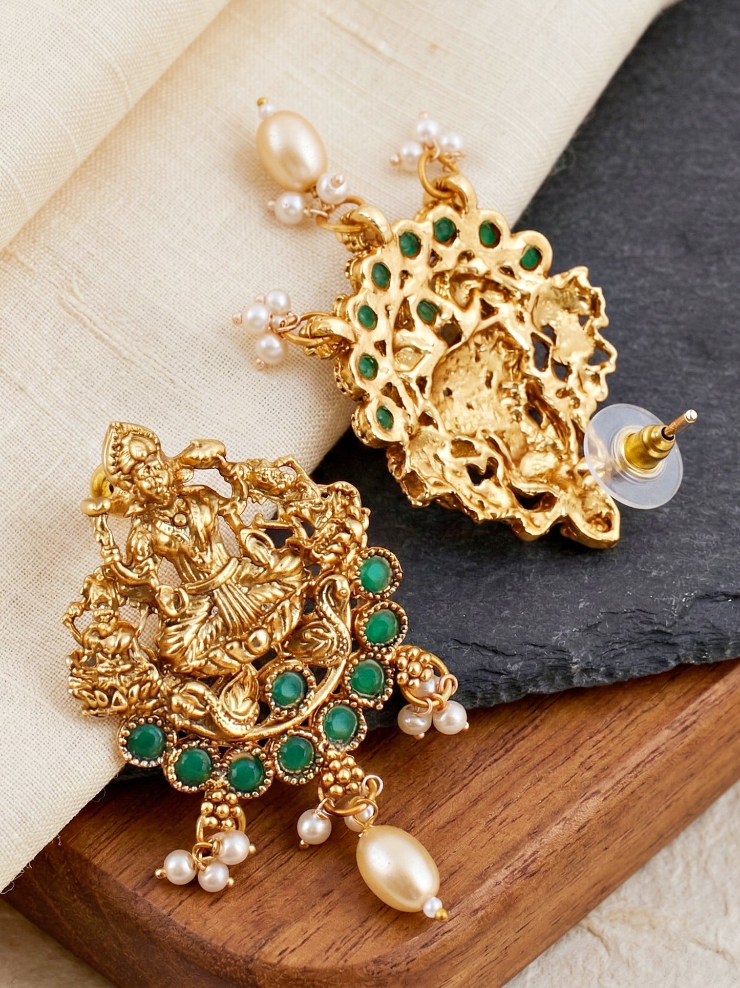 Lucky Jewellery Gold-Plated Laxmi Idol Temple Necklace Set (660-G2SR-196-G)