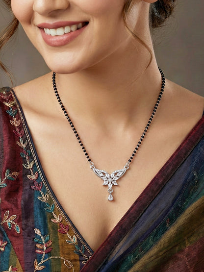 Lucky Jewellery AD Floral Drop Mangalsutra for Women (110-K4MA-2245-S)