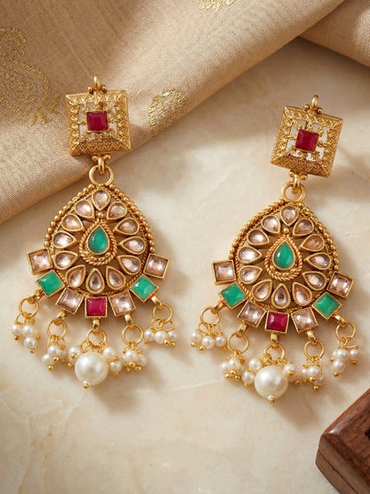 Lucky Jewellery Gold-Plated Ruby & Green Color Choker Necklace Set (866-G2SR-006-RG)
