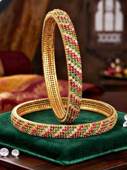 Gold-Plated Multi Color AD Stone Bangle (1356-C1BG-2223-2)