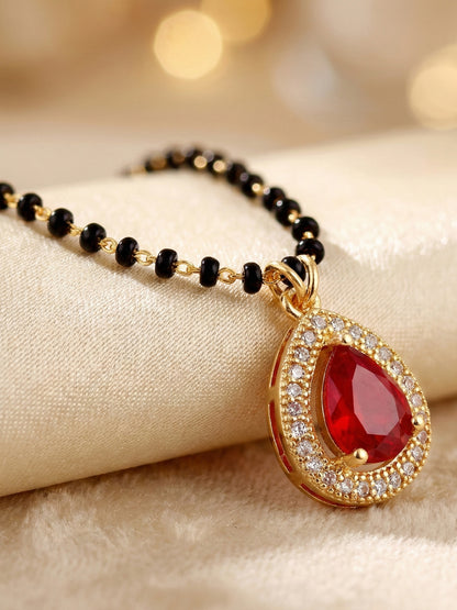 Lucky Jewellery Red Stone AD Mangalsutra for Women (113-CHMS-1279-M)