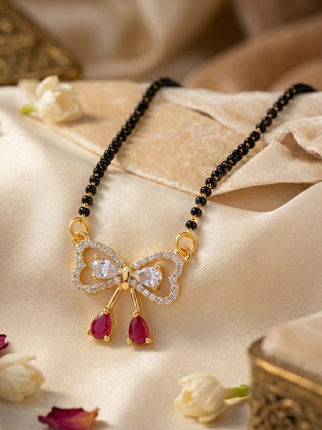 Lucky Jewellery AD Bow Mangalsutra for Women (315-S8MS-2192-R)
