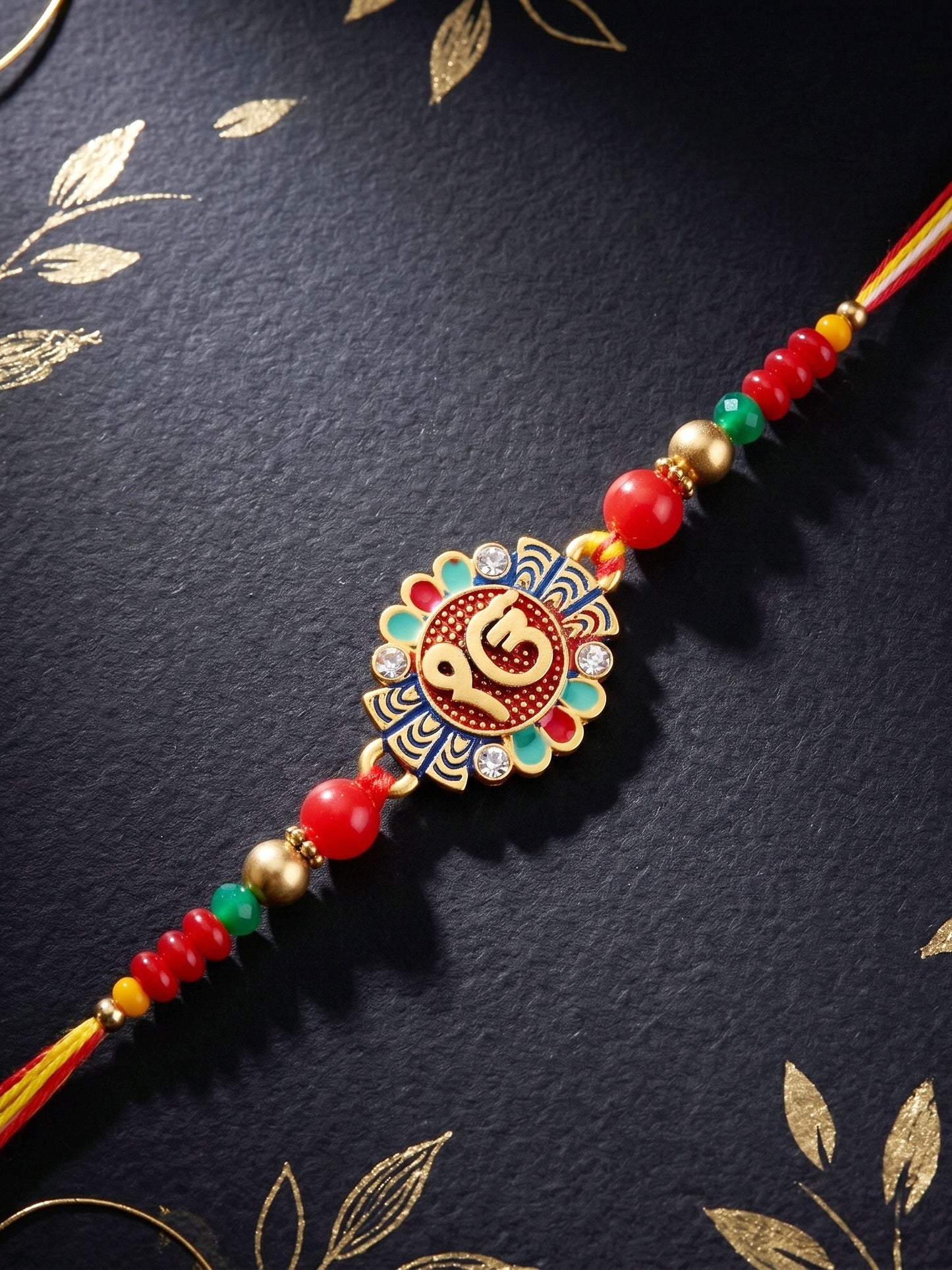 Lucky Jewellery Set of 3 Khanda & Ek Onkar Rakhi for Brother | Sikh Religious Beaded Raksha Bandhan Thread Combo with Roli, Chawal & Card (306-S5R1-2309-3)