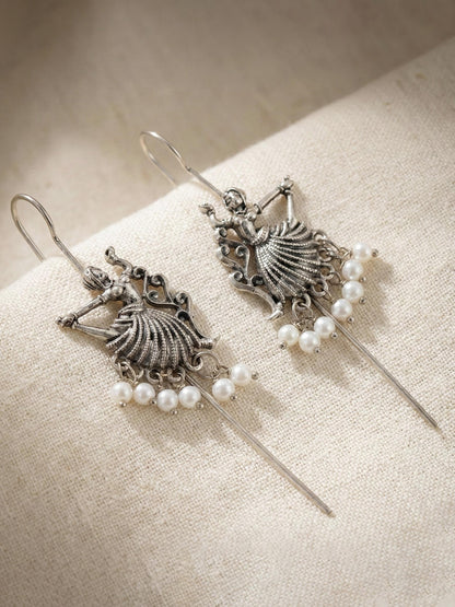 Oxidised Silver Tribal Dancer White Drop Teeli Earcuff Earring For Girls & Women (139-KEO-7697)