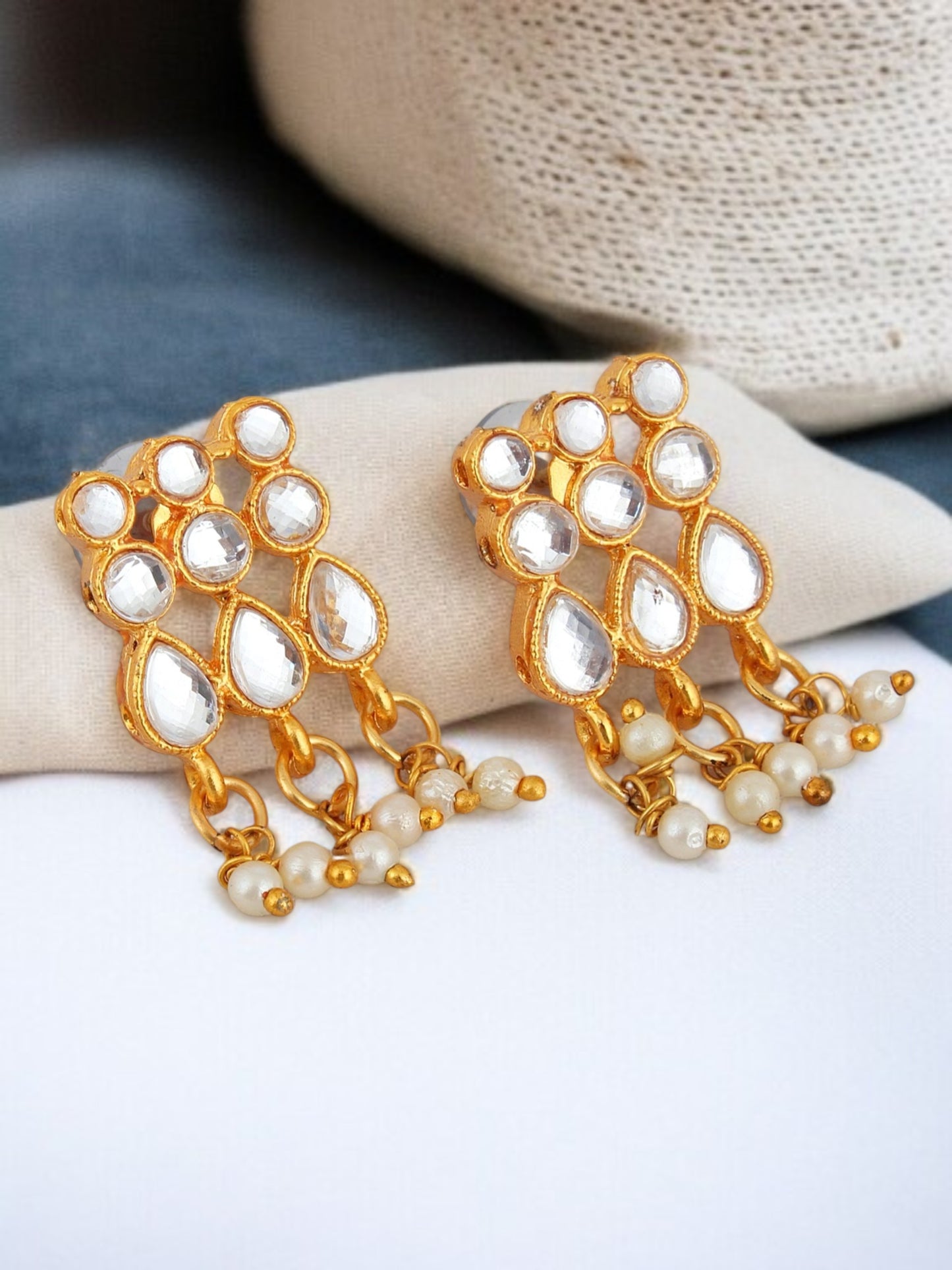 Gold Plated Beaded Choker Necklace Set with Earrings for Women and Girls