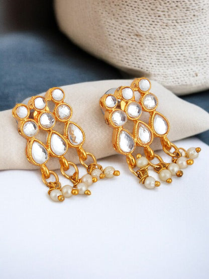 Gold Plated Beaded Choker Necklace Set with Earrings for Women and Girls