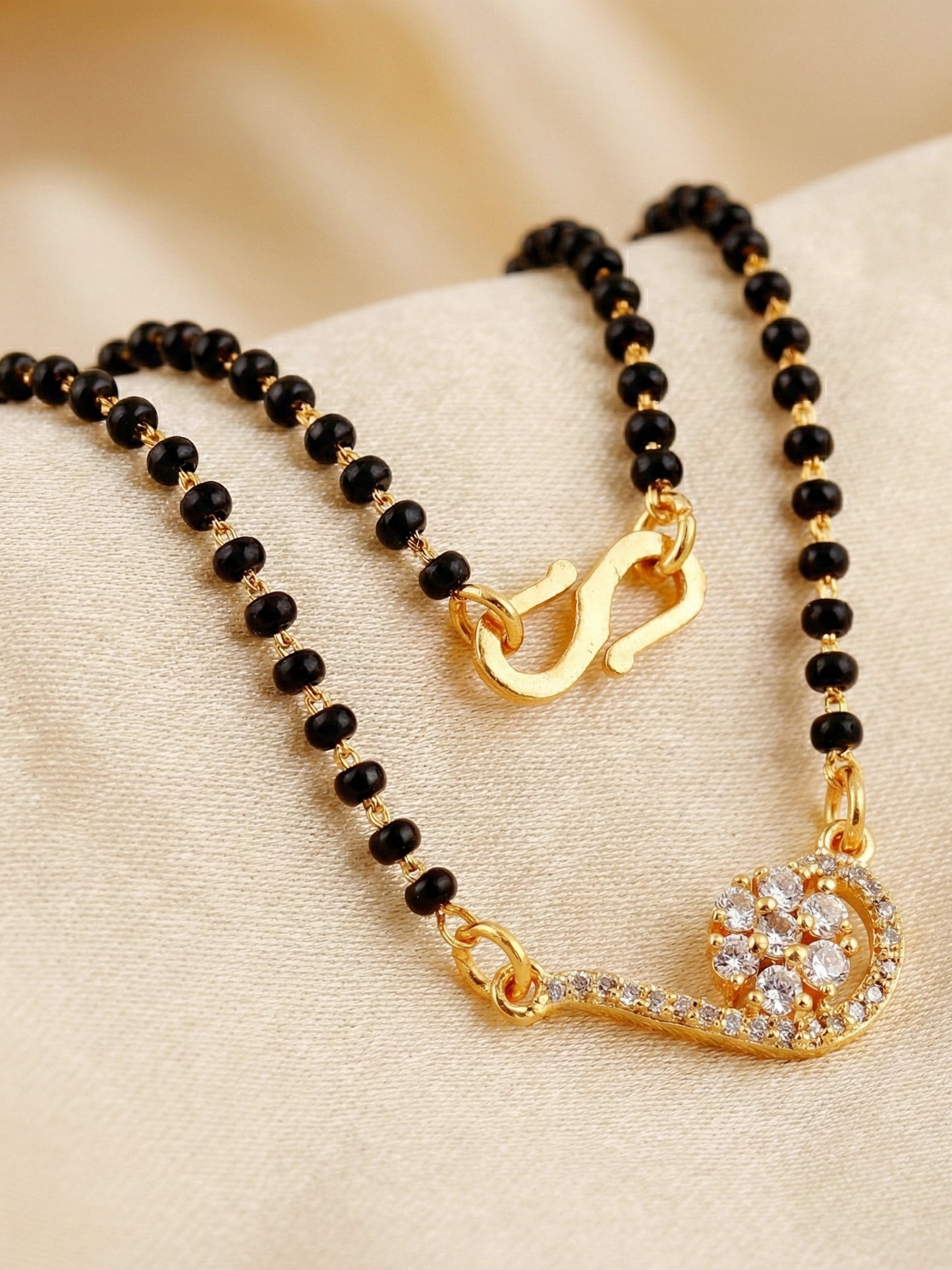 Lucky Jewellery AD Floral Gold Mangalsutra for Women (246-S8MS-2187)