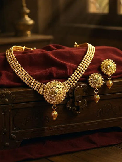 Gold Plated Necklace Set with Earrings Traditional Necklace Jewellery