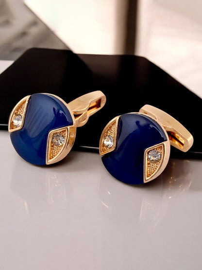 LUCKY JEWELLERY Unique Men Jewelry | 18k Gold Plated Blue Enamel Sleeve Button Formal Cuff Button | Wedding Shirt Button, Suit, Blazer Cufflinks Pair Set | Valentine Gift For Men (300-CHC4-1008B-B)