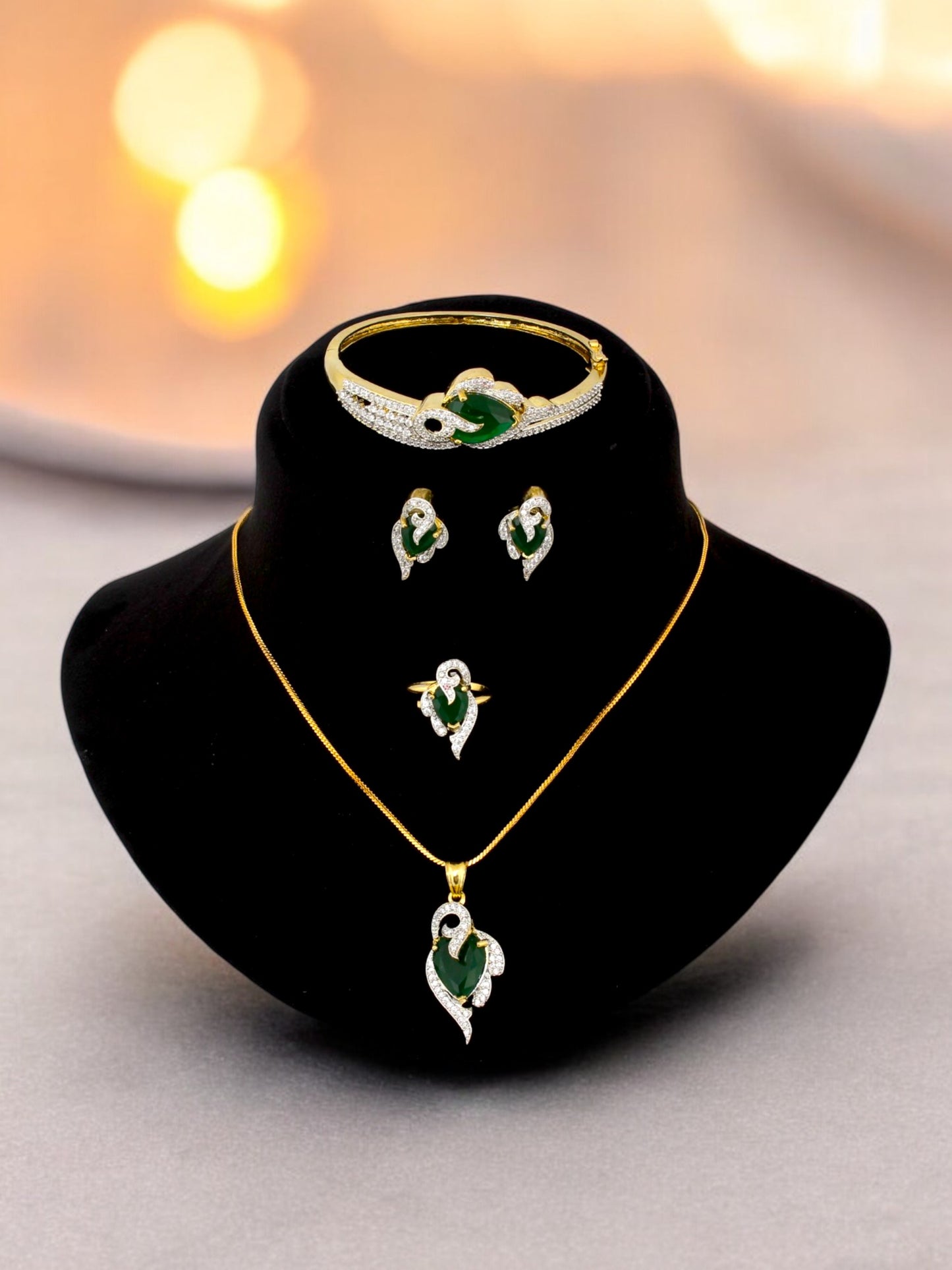 Trendy AD Stone Pendant Set Locket with Chain Combo Jewellery Valentine Gift for Wife (735-A5SA-1995-G)