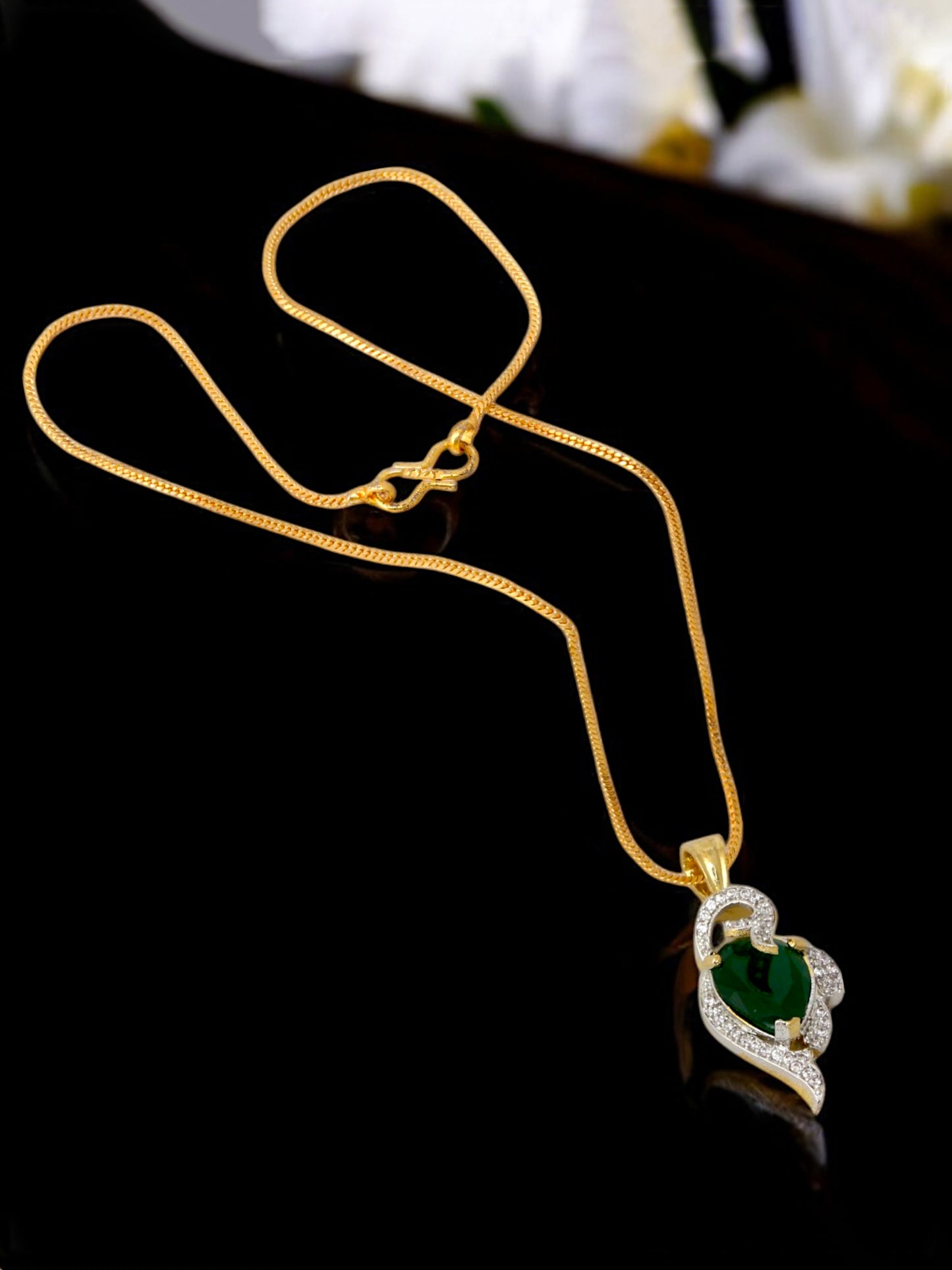 Trendy AD Stone Pendant Set Locket with Chain Combo Jewellery Valentine Gift for Wife (735-A5SA-1995-G)