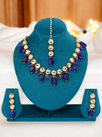 18K Gold-Plated Kundan Choker Necklace Set for Women & Girls (744-J5SK-1683-B)
