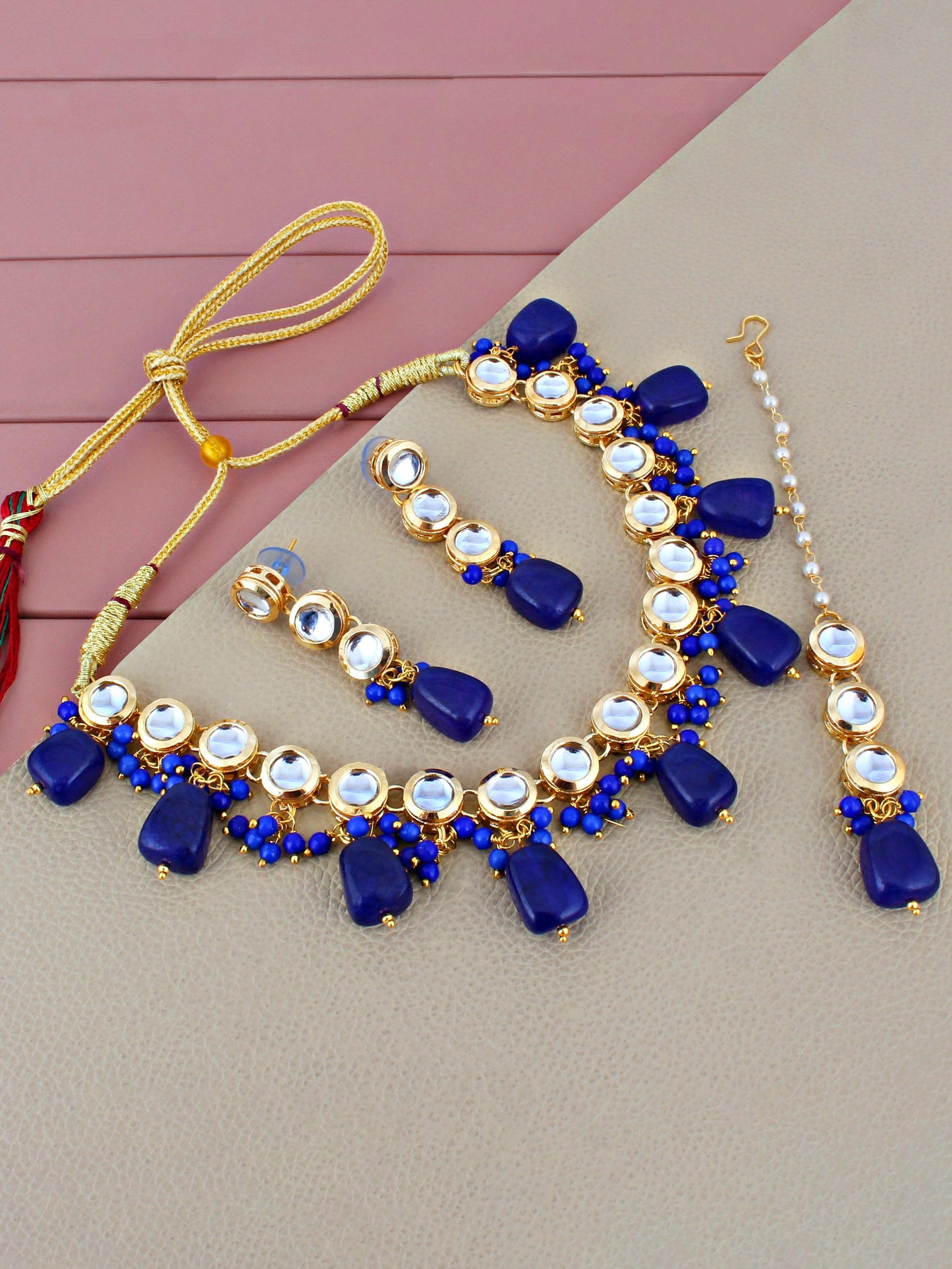 18K Gold-Plated Kundan Choker Necklace Set for Women & Girls (744-J5SK-1683-B)