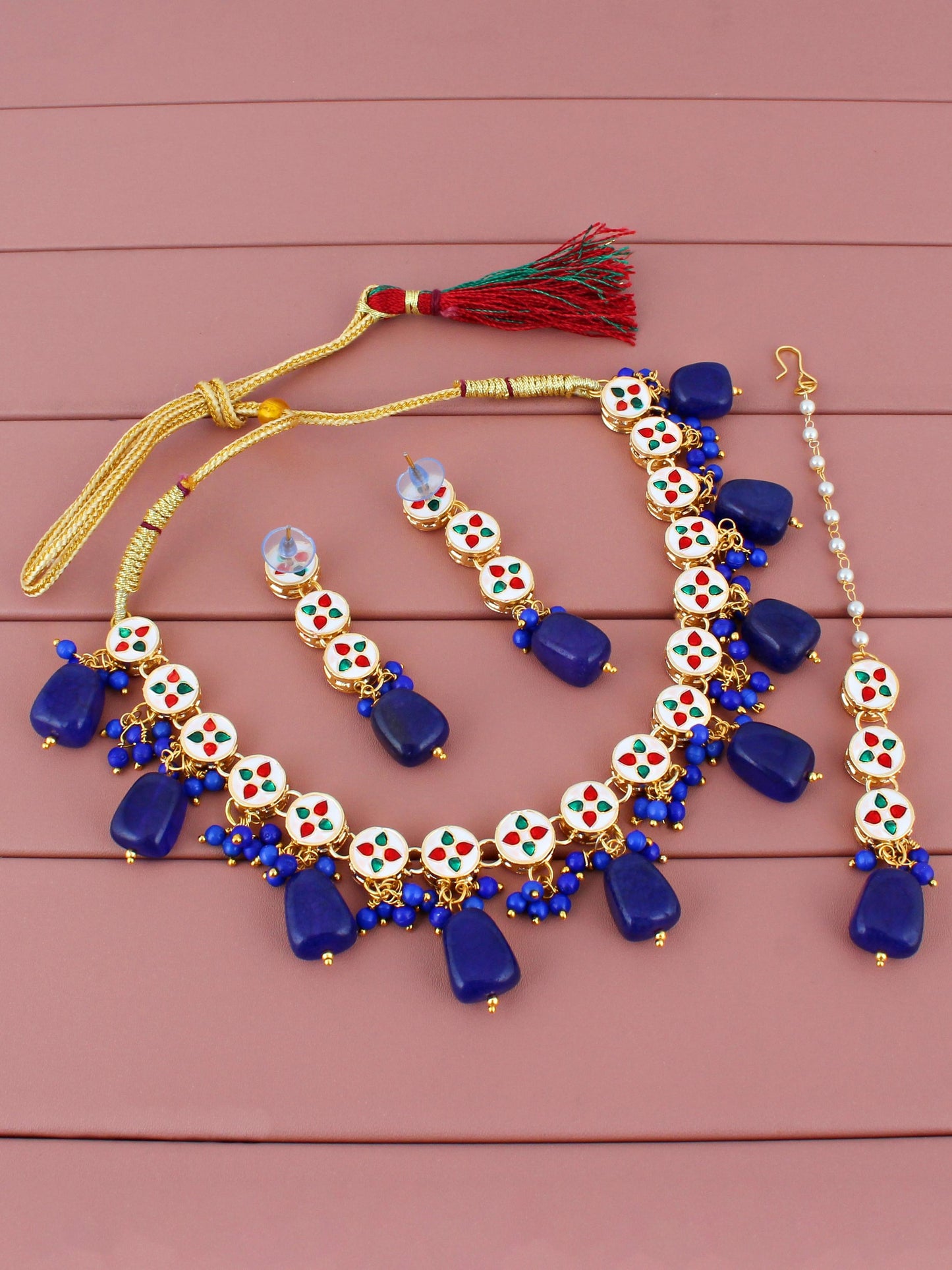18K Gold-Plated Kundan Choker Necklace Set for Women & Girls (744-J5SK-1683-B)