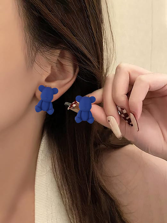 Lucky Jewellery Blue Color Teddy Bear Design Stud Earing | Cute Cartoon Earrings For Girls & Women