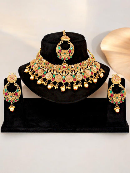 Gold-Plated Meenakari Choker Necklace Set Traditional Jewelry for Women & Girls (759-G2SR-003-MT)