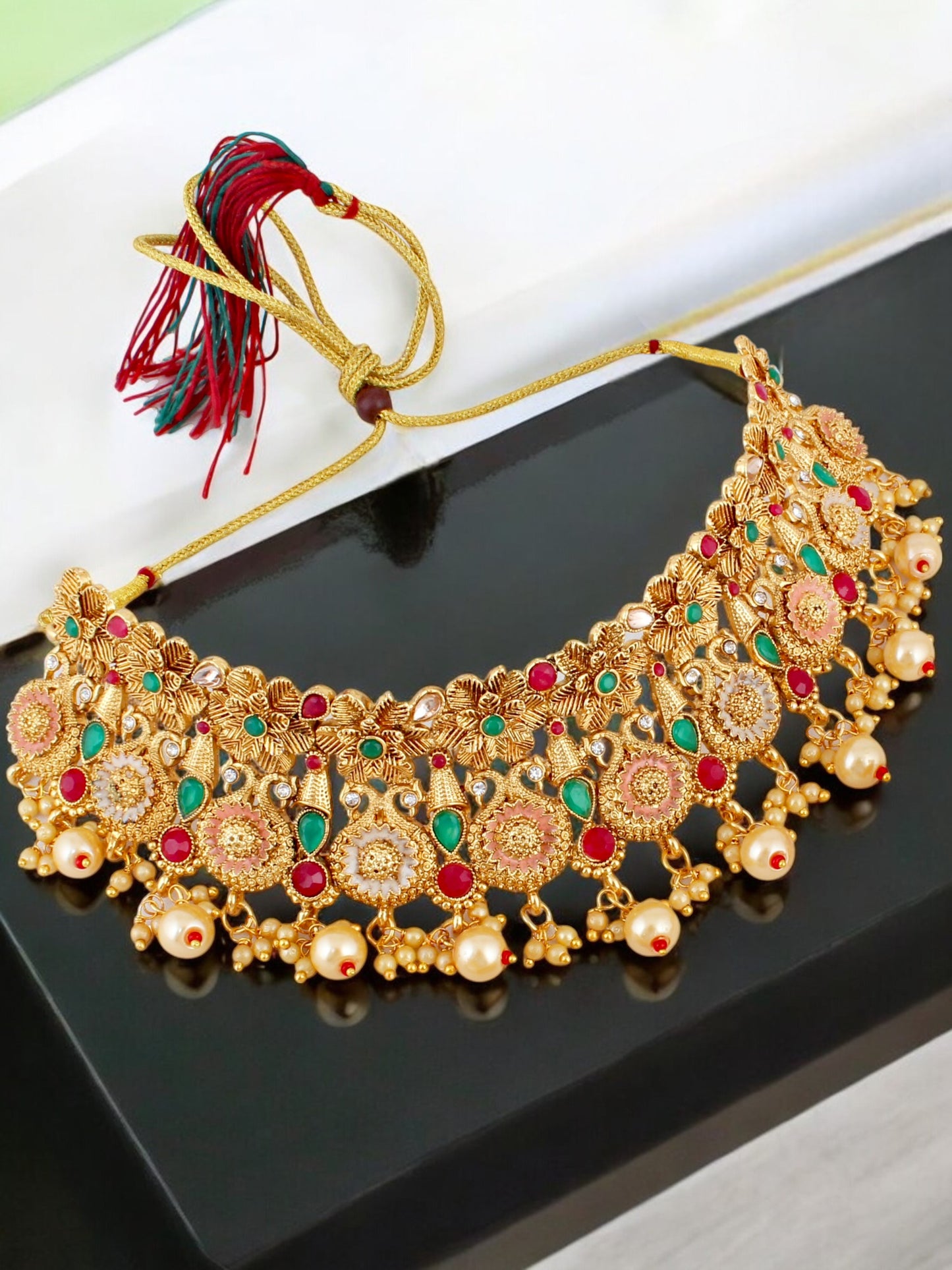 Gold-Plated Meenakari Choker Necklace Set Traditional Jewelry for Women & Girls (759-G2SR-003-MT)