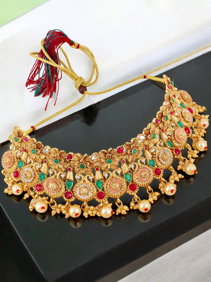 Gold-Plated Meenakari Choker Necklace Set Traditional Jewelry for Women & Girls (759-G2SR-003-MT)