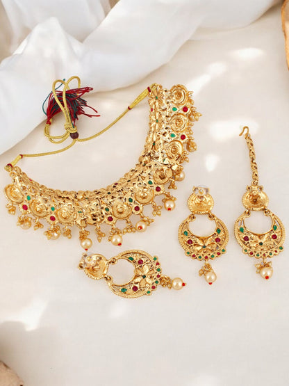 Gold-Plated Meenakari Choker Necklace Set Traditional Jewelry for Women & Girls (759-G2SR-003-MT)