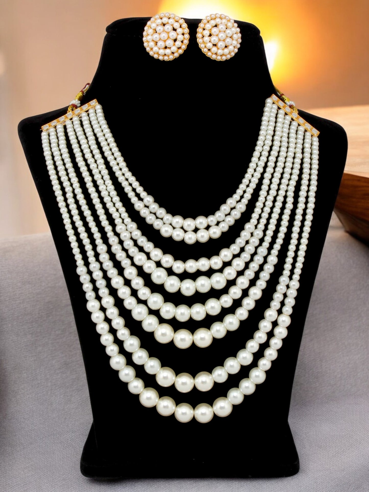 Trendy Beaded Multi-Strand Layered Long Necklace with Earrings (759-SSM-10240)
