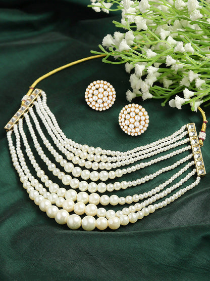 Trendy Beaded Multi-Strand Layered Long Necklace with Earrings (759-SSM-10240)