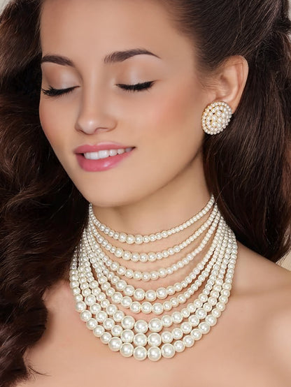 Trendy Beaded Multi-Strand Layered Long Necklace with Earrings (759-SSM-10240)